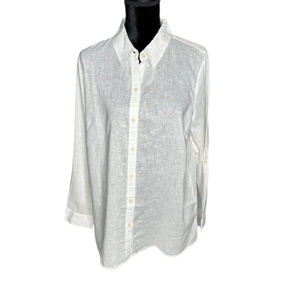Christopher and Banks Top Womens Size Medium White Collar Button Down Semi Sheer - Picture 1 of 12